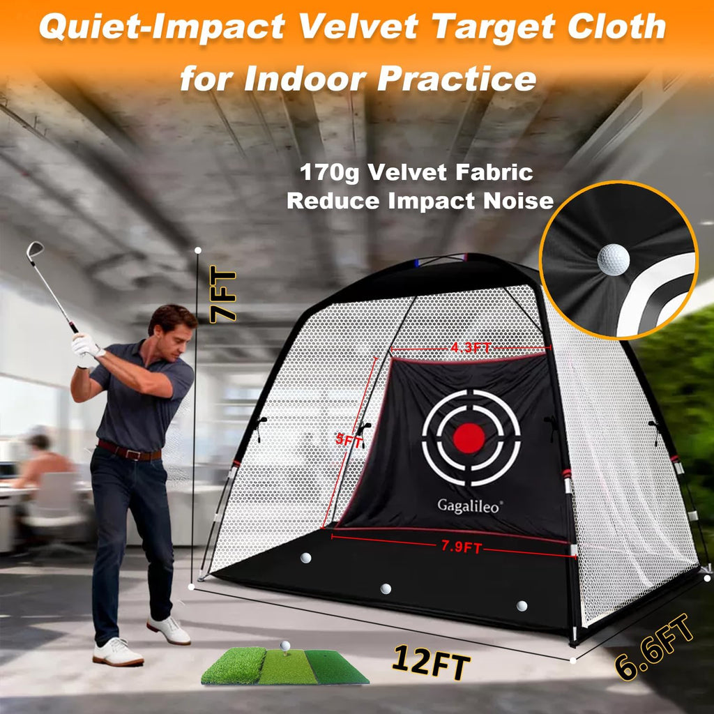 Golf Net: Backyard Driving Real Golf Ball Practice Hitting Training by Turf Mat Target Indoor Outdoor Chipping Swing Gift for Golfers Dad Husband Men